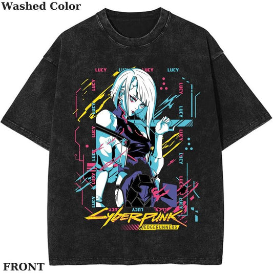 Edgerunners Neoncore Lucy Vintage Graphic Tee, Anime CYBERPUNK Shirt, vintage clothing, Womenswear Cotton Top Streetwear Shortsleeve Gamis