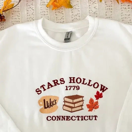 Embroidered Stars Hollow Connecticut Sweater - Fall Embroidery - Christmas gift