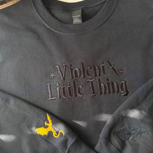 Embroidered Violent Little Thing Sweatshirt, Fourth Wing Shirt, Basgiath War College Hoodie, Dark Academia Sweatshirt, Xaden Riorson Sweater