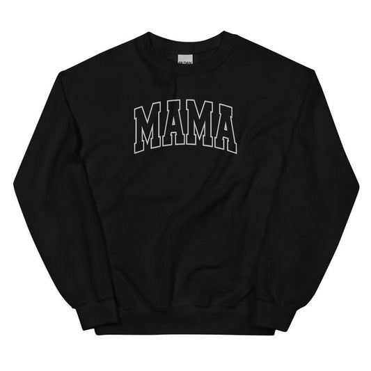 Embroidered White Thread Mama Varsity Sweatshirt - Sweatshirt Unisex Apparel Relaxed Fit Printed in the USA Clothing Womenswear Casual and Comfortable
