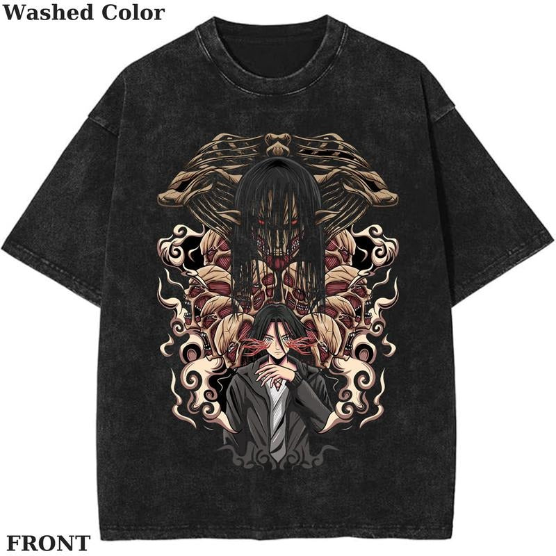 Epic Eren Yeager and Founding Vintage Graphic Tee, Anime Titan Attack on Titan Shirt, vintage clothing, Womenswear Cotton Top Streetwear Shortsleeve