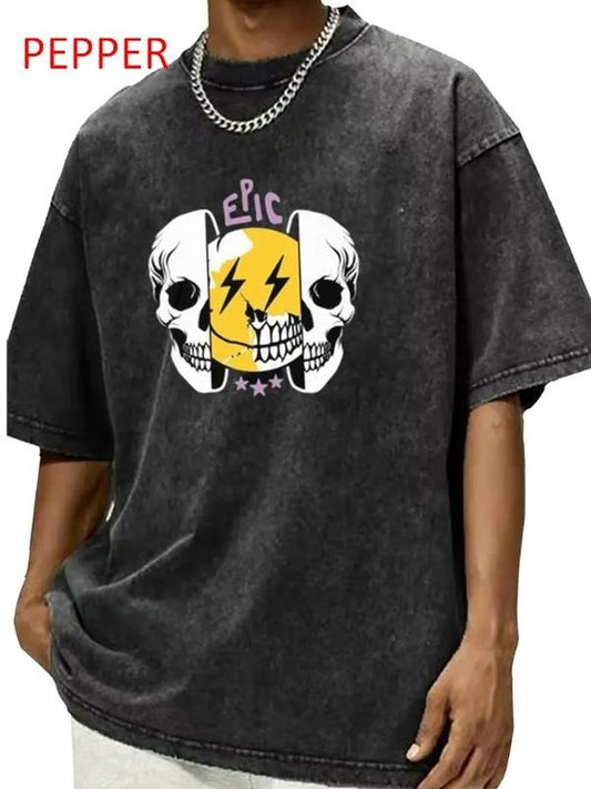 Epic Skull Face Graphic Tee, Bold Skull Design Shirt, Y2K Tee, Edgy Casual T-Shirt, Trendy Streetwear Apparel for Men and Women