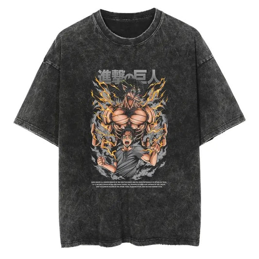 Eren Oversized Vintage T-Shirt V1, Attack On Titan Merch, Unisex T-Shirt, Gift For Men, Gift For Women, Anime Shirt For Fans, Menswear Top Underwear Tshirt Streetwear Human Tropical Shortsleeve Crewneck Baggy Casual Loose Round Neck Sweatshirt, Hoodie, Co