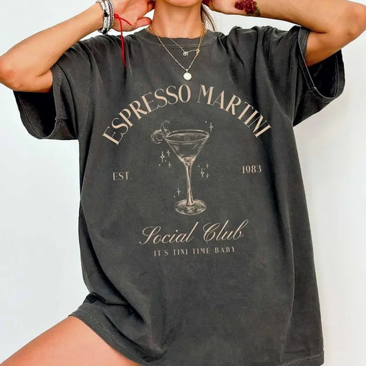 Espresso Martini Shirt Tini Time Crewneck Social Club Clothing Retro Signature Cocktail Funny Drinking Tee Girl Trip Clothing Colors Menswear Top