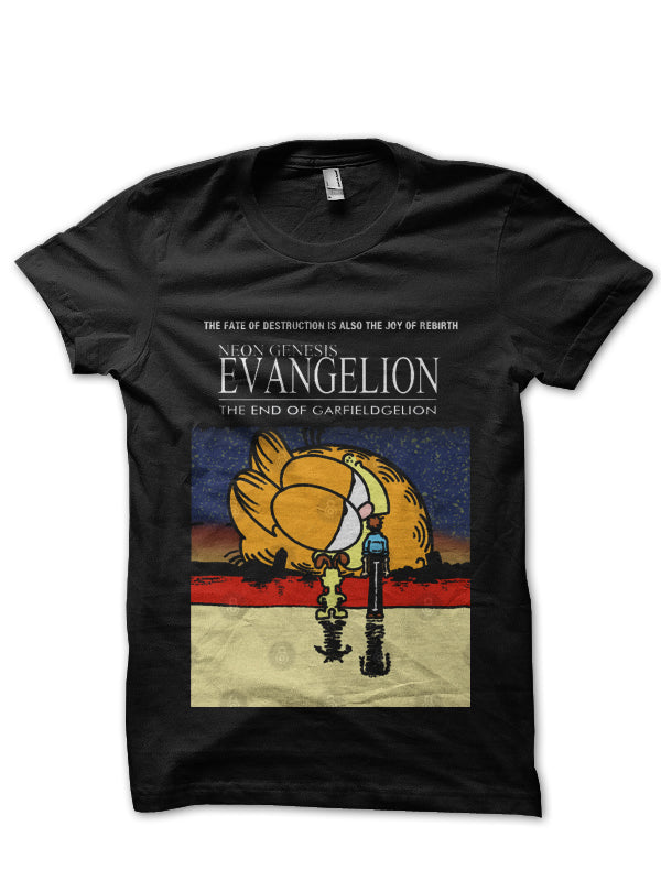 Evangelion Garfield Meme Neon Genesis Black T-Shirt Hoodie, Sweatshirt | CoreVibeTees.com
