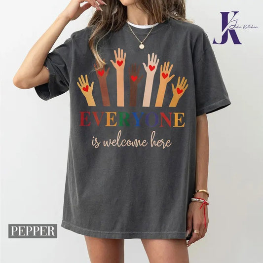 Everyone is Welcome Here Idaho Teacher Shirt, Support of Idaho Fist Hands Inclusion Equality Protest Resist Unisex Cotton T-shirt