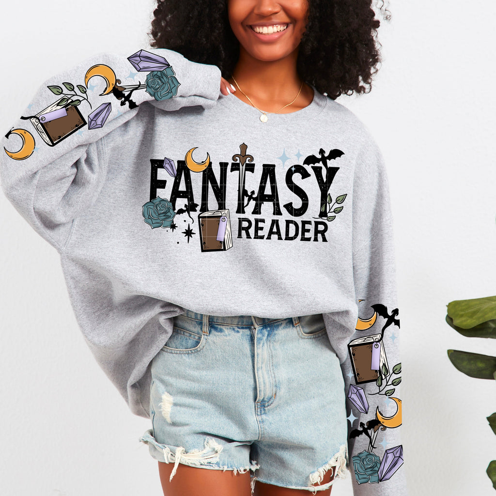 FANTASY READER SWEATSHIRT W SLEEVE PRINTS T-Shirts, Hoodie | CoreVibeTees.com (Image 1)