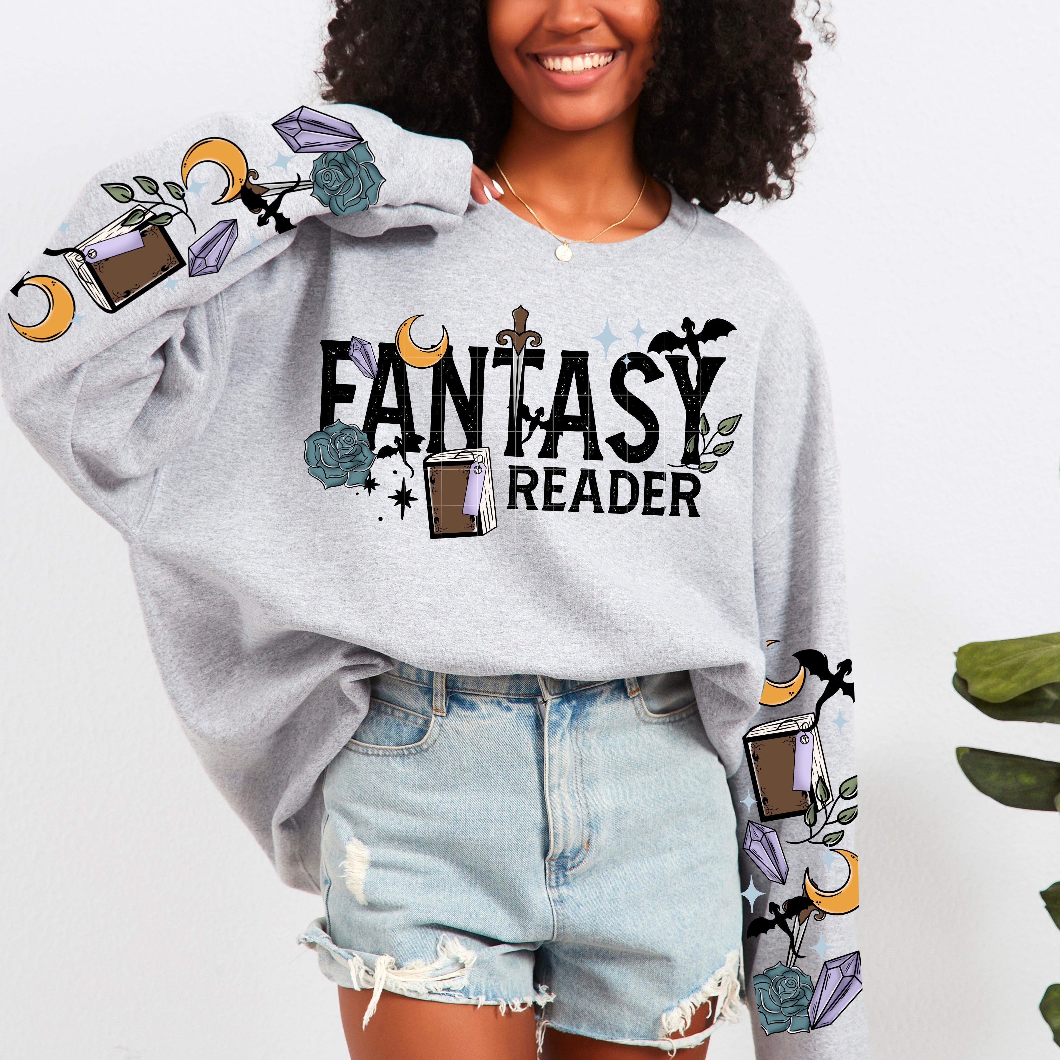 FANTASY READER SWEATSHIRT W SLEEVE PRINTS T-Shirts, Hoodie | CoreVibeTees.com (Image 1)