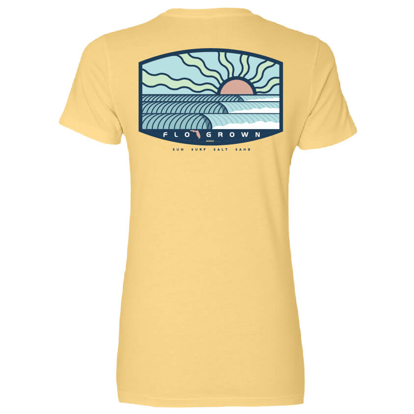 Sunset Shores Crest Fitted Women's Tee Hoodie, Sweatshirt | CoreVibeTees.com (Image 1)
