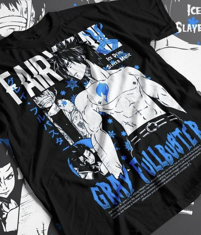 Fairy Tail Gray Fullbuster Natsu Dragneel Anime Unisex T-shirt Tee All Sizes Menswear Top Underwear Man Tshirt Streetwear Crewneck Round Neck Shortsleeve Tropical