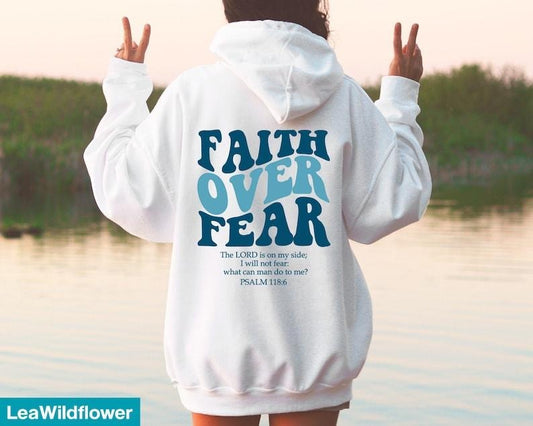Faith Over Fear Christian Hoodie Bible Verse, Aesthetic Christian Sweatshirt  Hoodie and Sweater; T-shirt Cotton Menswear Polyester Tops