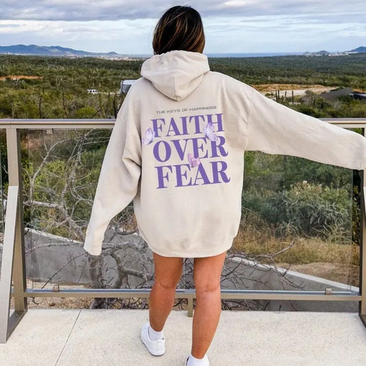 Faith Over Fear Christian Hoodie for Women Trendy Religious Streetwear Oversized Sweatshirt Bible Verse Aesthetic Y2K  T-shirt, sweater and Hoodie