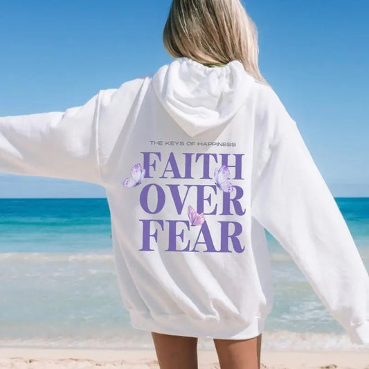 Faith Over Fear Christian Hoodie for Women Trendy Religious Streetwear Oversized Sweatshirt Bible Verse Aesthetic Y2K Hoodie Preppy Womenswear Cotton