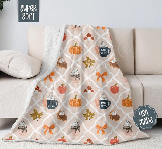 Fall Vibes Blanket Cozy Halloween Throw 100% Cotton Woven or Fleece Back Velvet Plush for Autumn Home Decor Made in USA