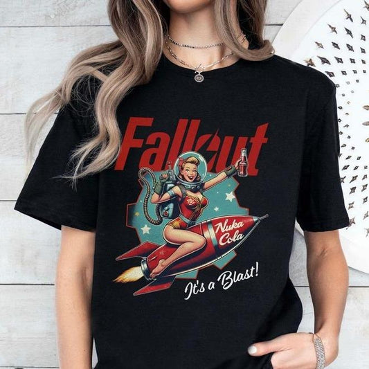 Fallout Nuka Cola Tshirt, Retro Gaming Appeal, Funny Character Cartoon Anime Manga Shirt, Vintage 90s Streetwear Merch Graphic Tee, Top Womenswear