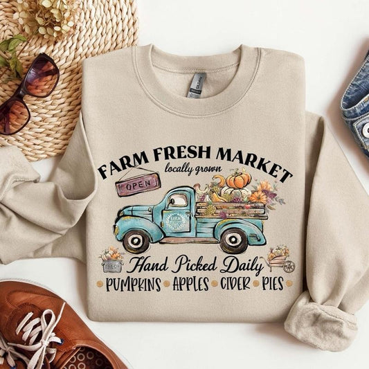 Farm Fresh Pumpkin Sweatshirt, Fall Crewneck Unisex