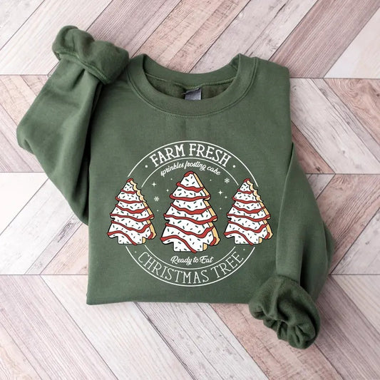 Farm Fresh Tree Cakes Shirt, Funny Christmas Cake Sweatshirt, Tree Farm T-Shirt, Holiday Unisex Tee, Christmas Tree Cake