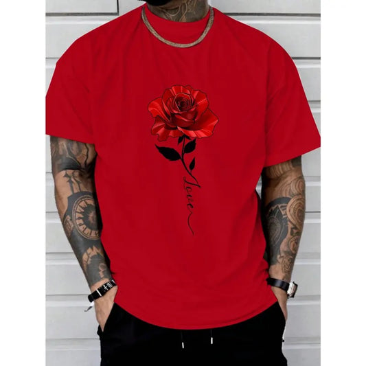 [Fast Arrival] Rose Print Soft Touch Tee Shirt - Men's Casual Short Sleeve T-Shirts for Summer - Comfortable, Breathable, and Stylish Made in USA