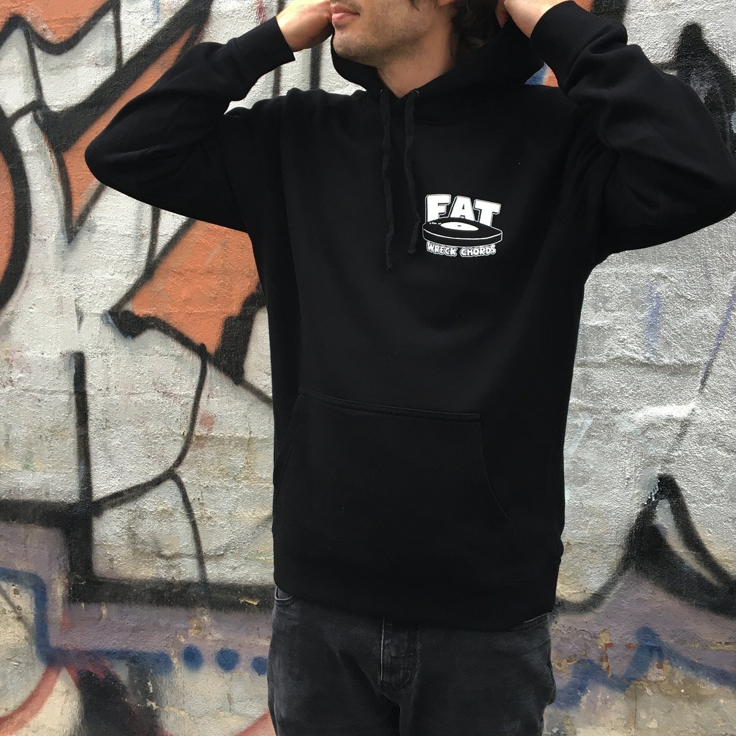 Fat Wreck Chords Logo Pullover Hoodie (Black) T-Shirts, Sweatshirt | CoreVibeTees.com (Image 3)