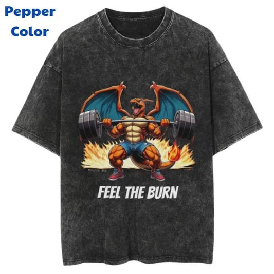Fell The Burn Vintage Graphic Tees, Charizard T-Shirt, Pokemon Anime Shirt, Unisex Gym T-Shirt, Gift For Men Women, Menswear Womenswear Streetwear