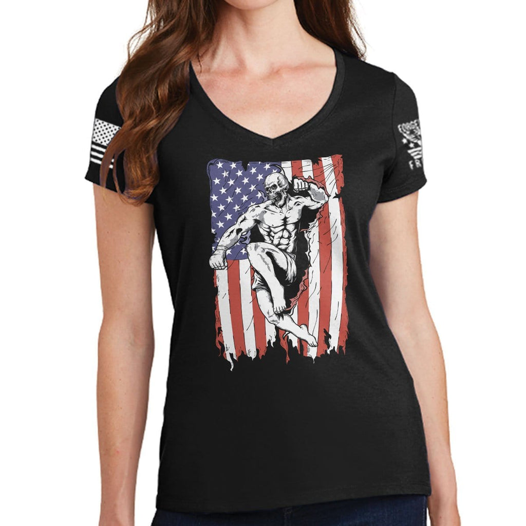 Ladies American Fighter V-Neck T-shirt Hoodie, Sweatshirt | CoreVibeTees.com (Image 1)