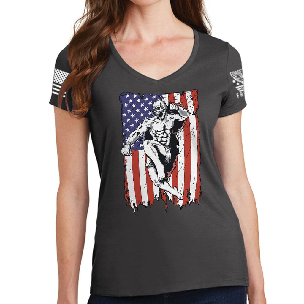 Ladies American Fighter V-Neck T-shirt Hoodie, Sweatshirt | CoreVibeTees.com (Image 2)