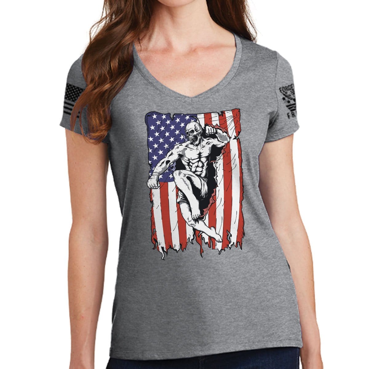 Ladies American Fighter V-Neck T-shirt Hoodie, Sweatshirt | CoreVibeTees.com (Image 4)