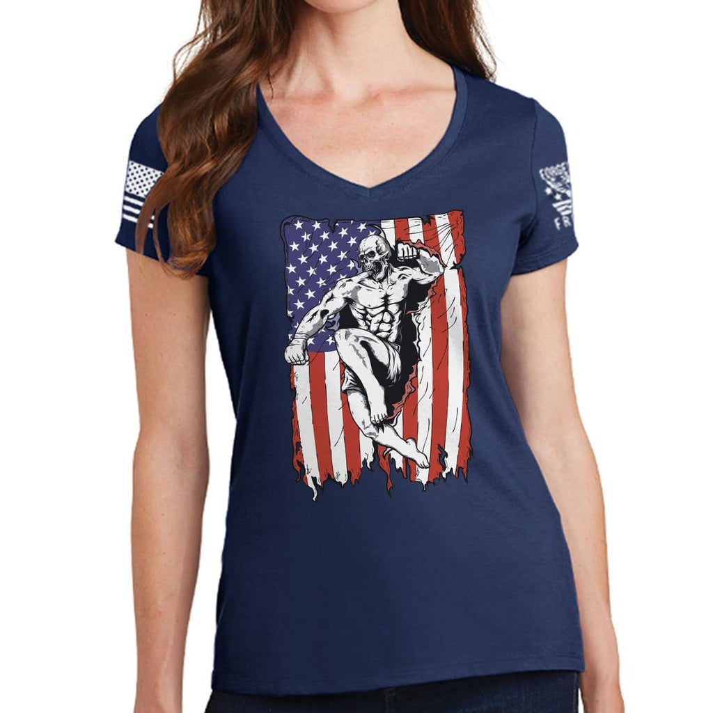 Ladies American Fighter V-Neck T-shirt Hoodie, Sweatshirt | CoreVibeTees.com (Image 5)