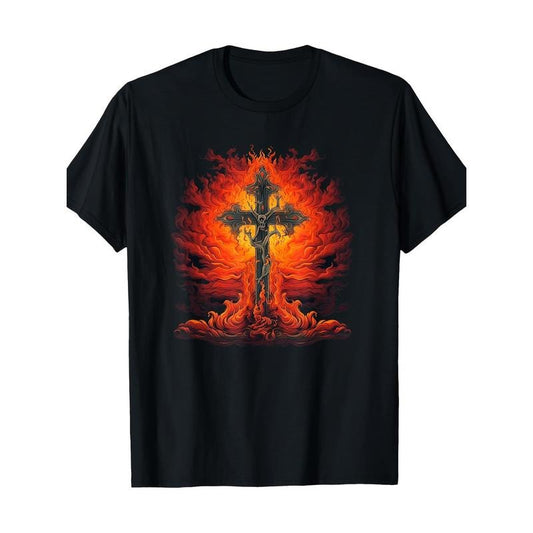 Fire on the Cross and Flame for Dark Lovers T-shirt -100% Cotton Made in USA