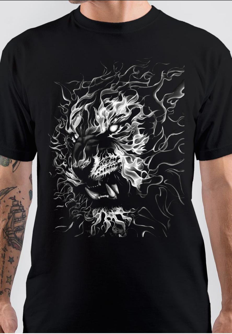 Flaming Tiger Black T-Shirt Hoodie, Sweatshirt | CoreVibeTees.com