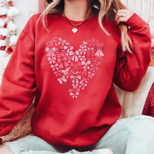 Flirty Bow Valentine's Day Sweatshirt - Pink Bow Heart - Valentine's Day Sweatshirt - Pink Bow Valentine's Day -  Retro Valentine's Day Bow
