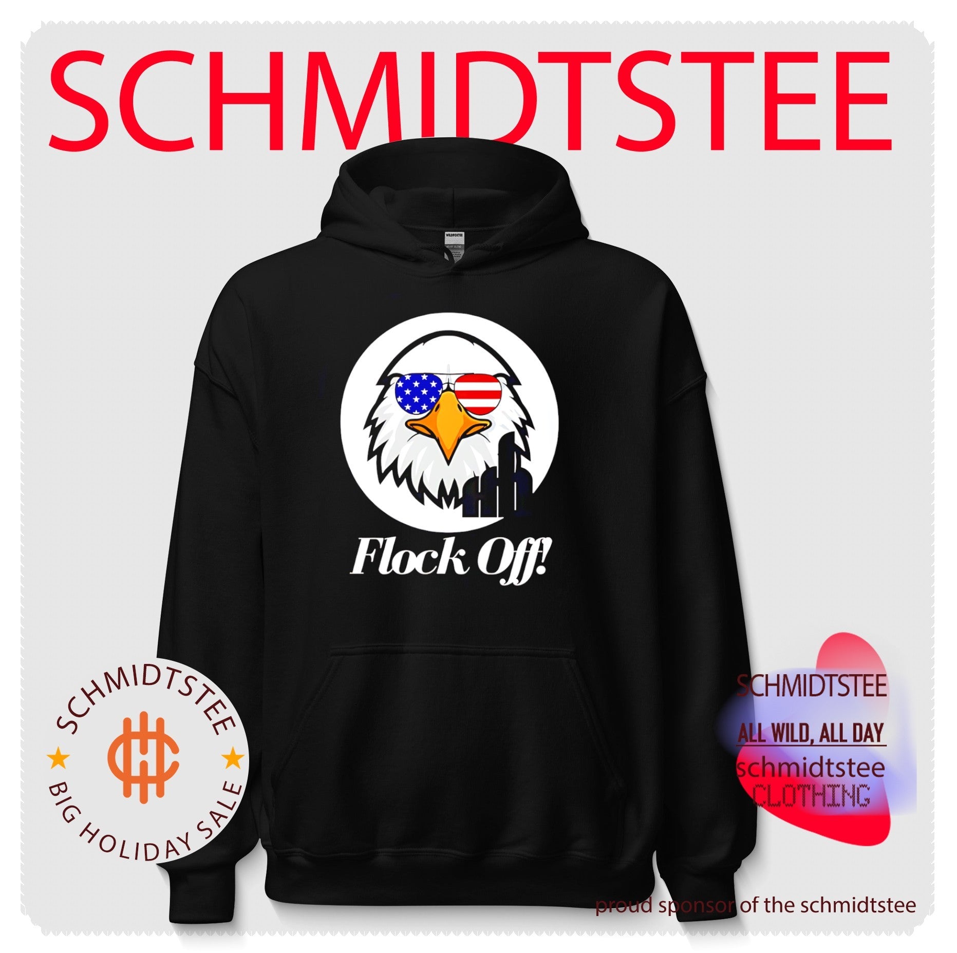 Flock off TKsTeesUS with eagle wearing American flag sunglasses funny shirt