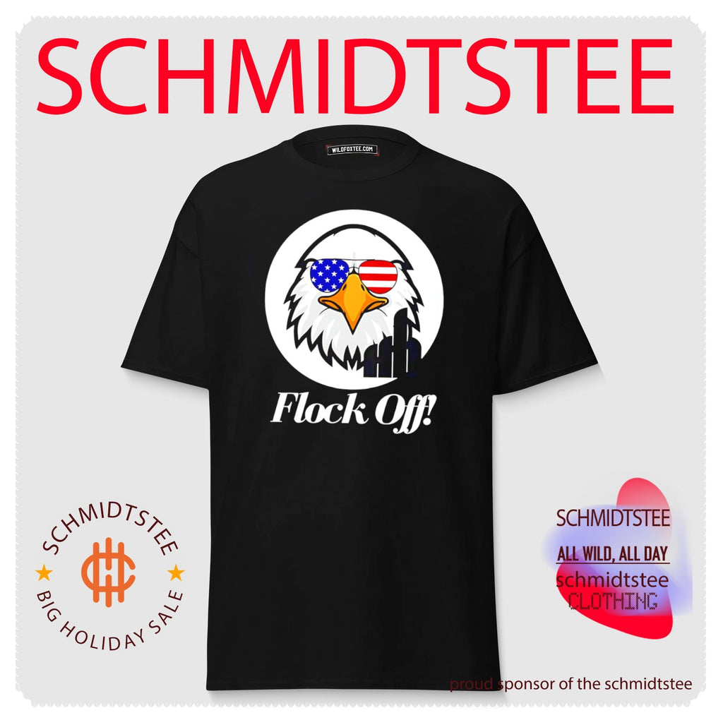 Flock off TKsTeesUS with eagle wearing American flag sunglasses funny shirt