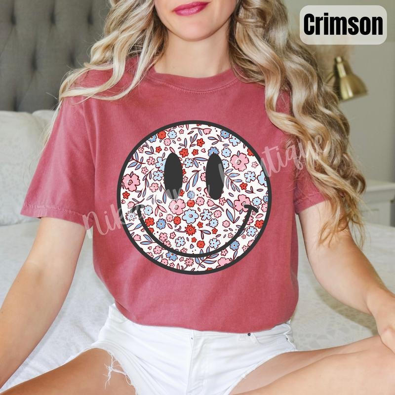 Floral Patriotic Happy Face Comfort Colors T-Shirt 'NLB' Hoodie, Sweatshirt | CoreVibeTees.com
