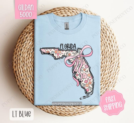 Florida Gildan T-shirt, Cute Florida State Shirt, Florida Floral Bow Tee
