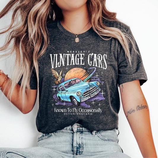 Flying Vintage Inspired Car Shirt, Wizard Flying Car Shirt, Wizard Shirt, Weasley Shirt, Cute Halloween Sweatshirt Wizard Flying Car Unisex T-Shirt Cotton Crewneck