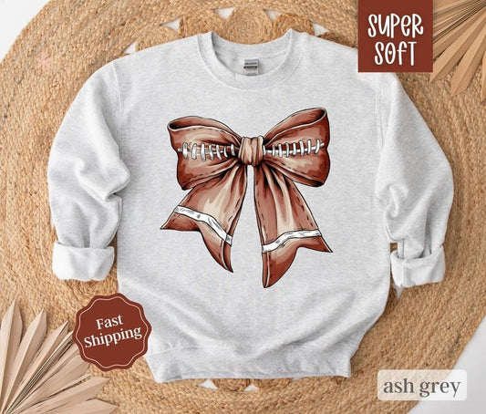 Football Bow Sweatshirt, Game Day Football Crewneck, Womens Sweatshirt, Fall Sweater fall coquette