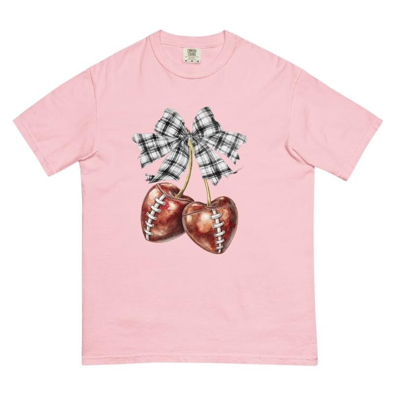 Football Cherry Shirt - Comfort Colors Unisex Apparel Relaxed Fit Printed in the USA Clothing Womenswear Casual and Comfortable