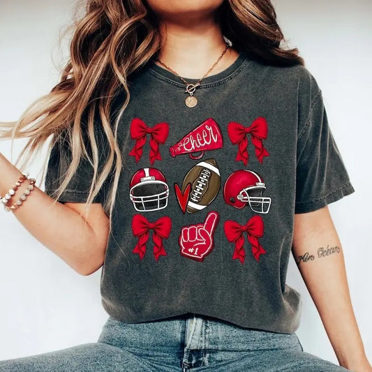Football Coquette Bow Shirt, Bow Mascot Shirt, Football Cheer Tee, Bow School Shirt, Cheer Mama,Sports Mama Gift  Womenswear Top Streetwear Crewneck