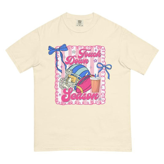 Football Touchdown Season Pink Shirt - Comfort Colors Unisex Apparel Relaxed Fit Printed in the USA Clothing Womenswear Casual and Comfortable