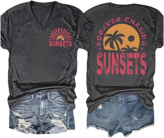 Forever Chasing Sunsets Tshirt Sunset Chaser Shirt Always Chasing Sunsets Shirt Positive Letter Graphic Tee Tops Unisex