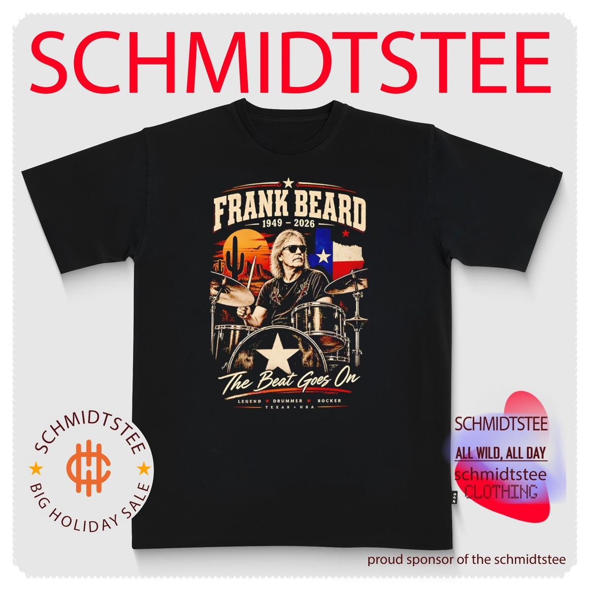 Frank Beard 1949-2026 the Beat Goes On tribute shirt