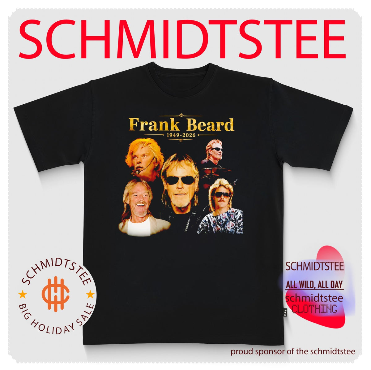 Frank Beard memorial 1949-2026 portrai collage shirt
