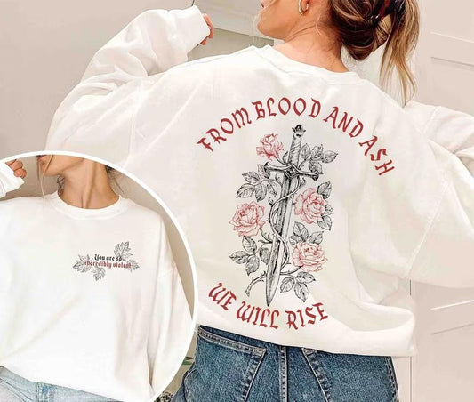 From Blood and Ash We Will Rise Sweatshirt, Jennifer L Poppy Hawke Prince Casteel Hoodie, iss willa colyns book club Shirt, Book Quote crewneck womenswear sweater