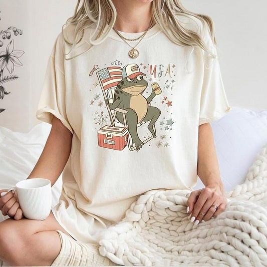 Funny Fourth of July Tshirt, USA Graphic Tee, Frog Shirt, Womens Fourth of July Shirt, Independence TShirt, Gift For American, 4th Of July Tee