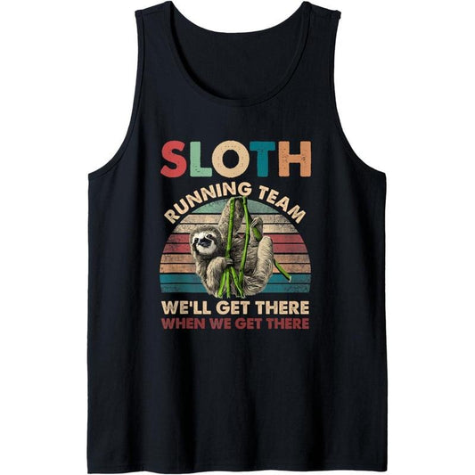 Funny Vintage Sloth Running Team Marathon Runners Jogging Tank Top Made in USA