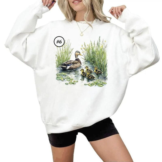 Funny Watercolor Mother Mallard Duck and Ducklings T-shirt Unisex Cute Hoodie Sweatshirts Independence Day and National Hunting Day Cotton Womenswear