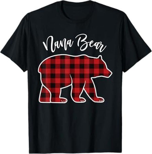 Funny Xmas Men Women Family T-Shirt, Nana Bear Pajama Red Buffalo Xmas Funny Family Christmas T-Shirt - Menswear Top