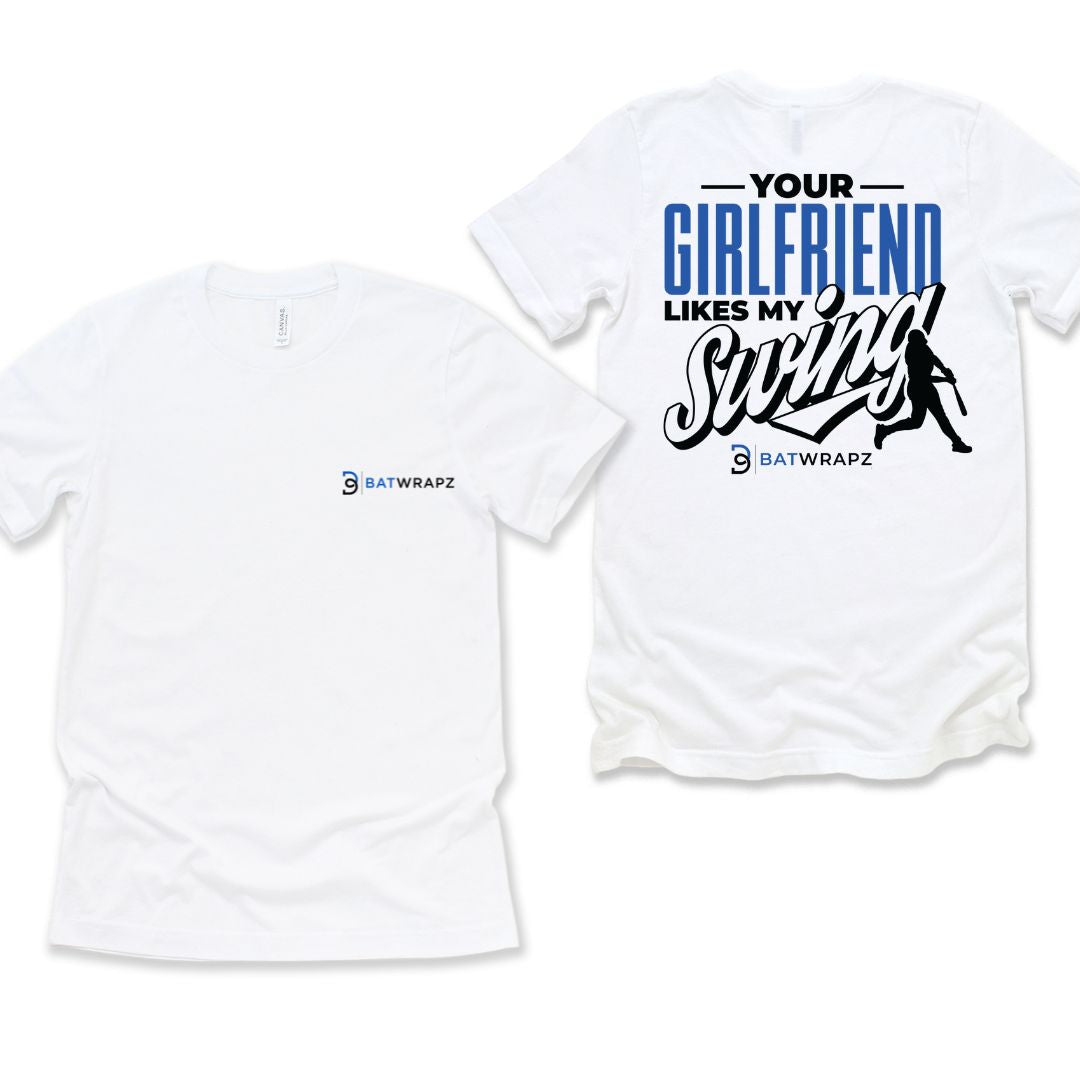 BatWrapz Baseball "Your Girlfriend Likes My Swing" Youth T-Shirt Hoodie, Sweatshirt | CoreVibeTees.com (Image 1)