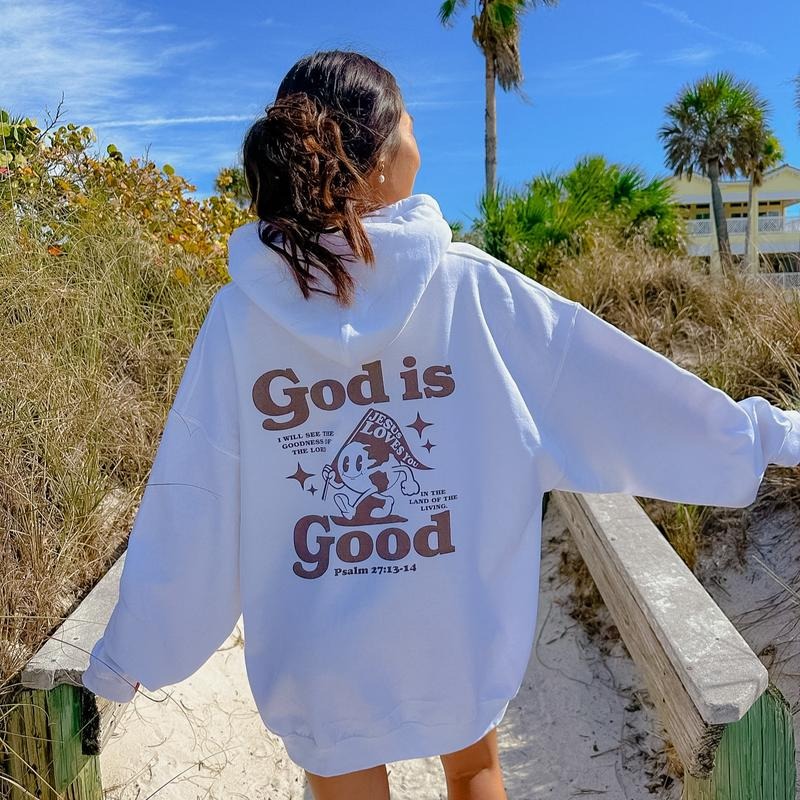 GOD IS GOOD CHRISTIAN HOODIE, GOD IS GOOD SWEATSHIRT, OVERSIZED COMFY CASUAL COTTON HOODIE, CHRISTIAN HOODIE, Comfort Light Long Sleeves Womenswear oversized Tops